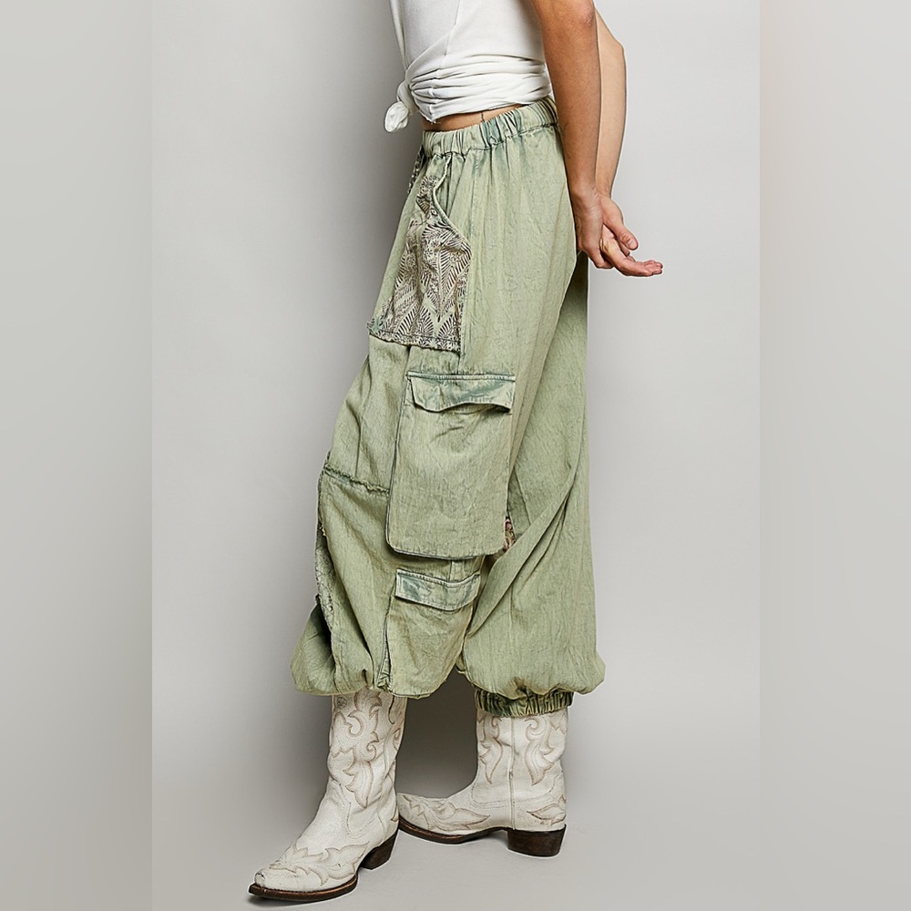POL Boho Patchwork Green Cargo Pants - Picture 3 of 5